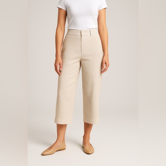 Anne Klein Beige & White Striped Cropped Pants - Size 12 - Picture 1 of 10